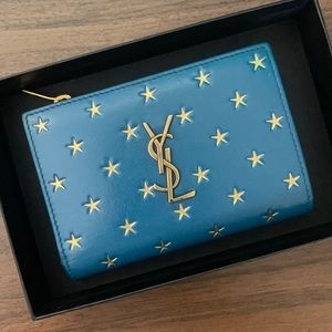 ‼️‼️ SOLD ‼️‼️ SAINT LAURENT Calfskin Star Print Monogram Fragments Wallet Blue